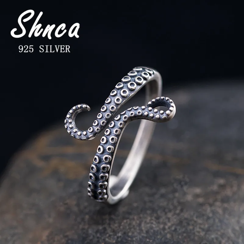 Punk Vintage Personality 925 Sterling Silver Originality Octopus Tentacles Open Rings For Women Girl LR009