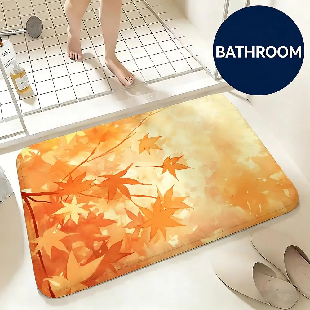 Soft Flannel Floor Mat Art Maple Leaf Floor Mat Non-Slip Absorbent Doormat Bathroom Bedroom Home Decor Rug