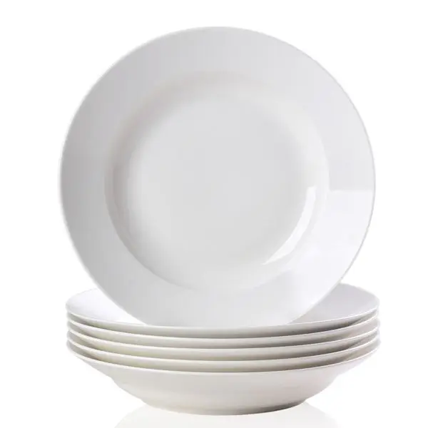 

White Dinner Plates Set of 6, 9.5 Inch Salad Serving Modern Round Dishes - Dishwasher, Microwave, Oven Safe, Scratch Resistant,