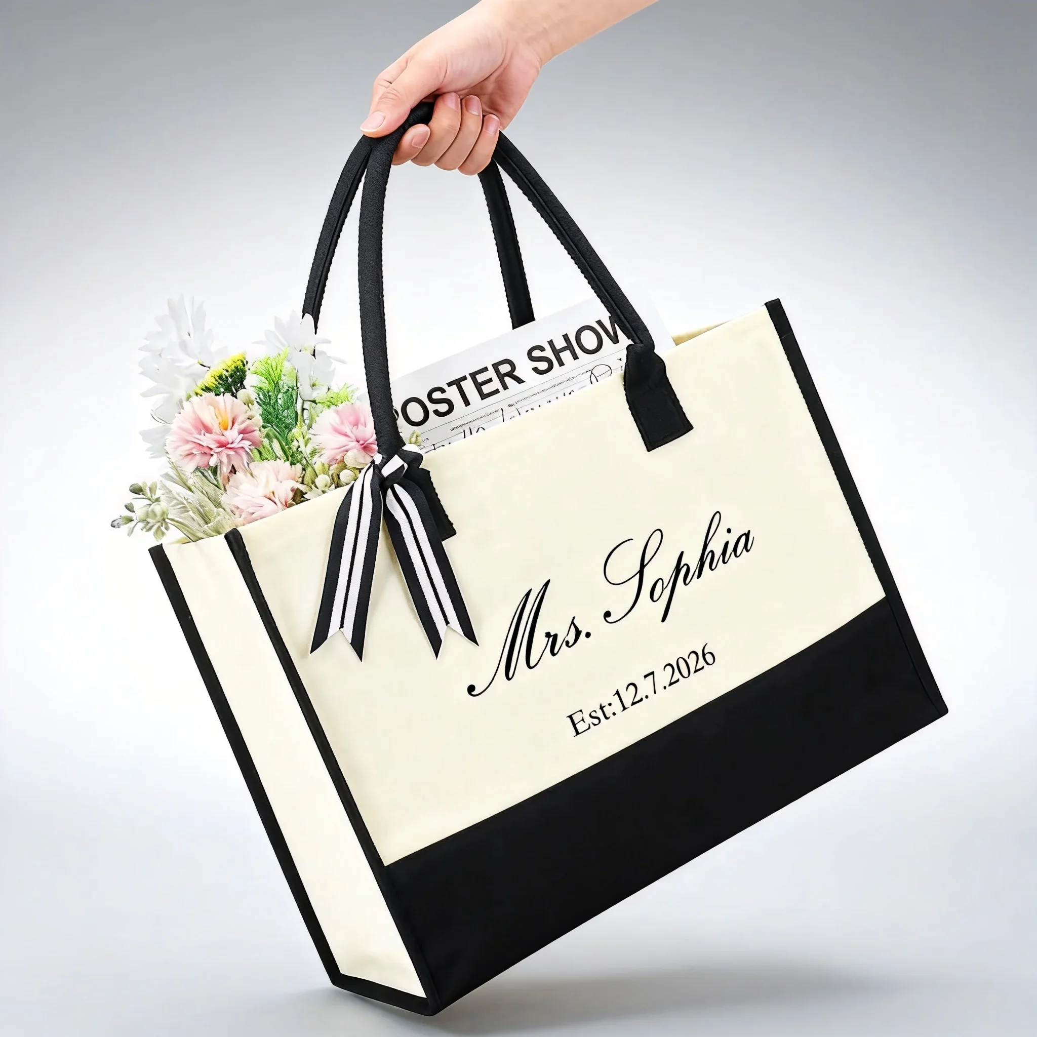 Personalized Name and Date Mrs Canvas Tote Bag Bridal Shower Gift Wedding Bachelorette Party Supplies  Tote Bag for Bridal Party