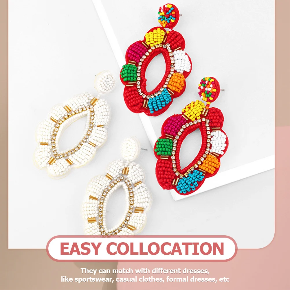 

1Pair Ethnic Dangle Beaded Flower Earrings Drop Style for Women Festival Beach Birthday Statement Jewelry Beaded Earrings