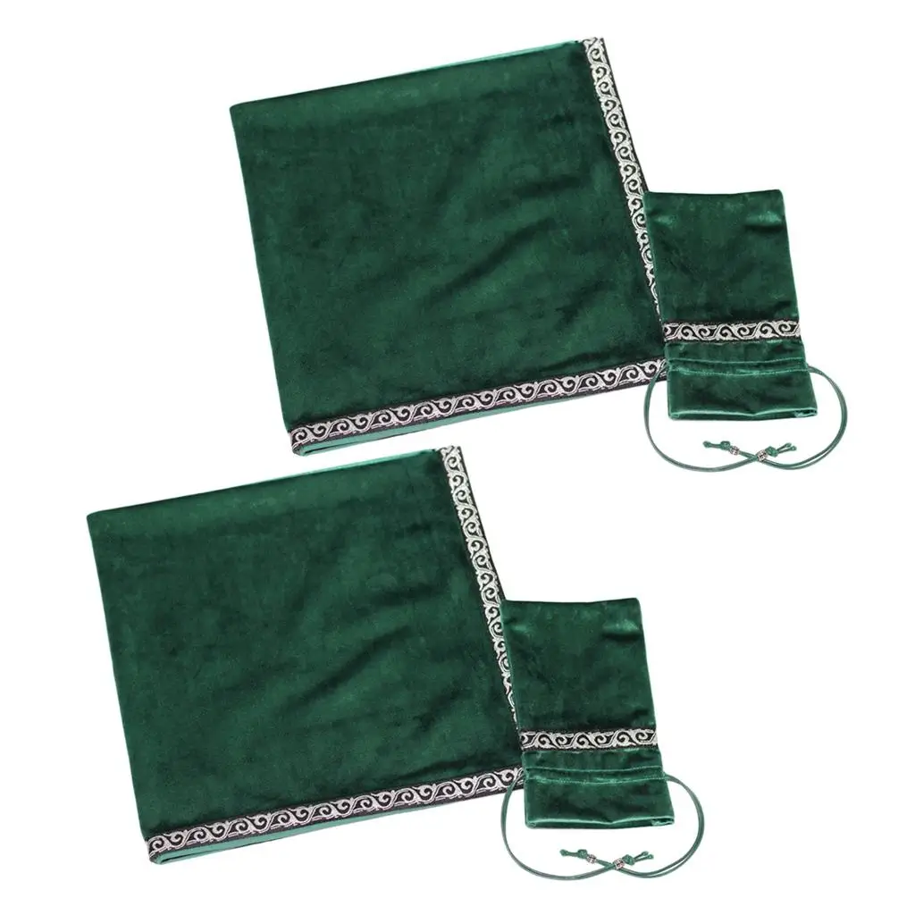 2Pcs Vintage Altar Pouch Border Table Cloth Divination Green