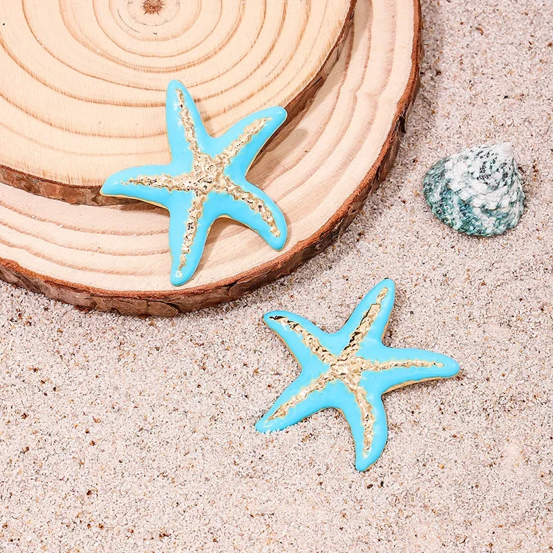Trendy Stud Earrings For Women Metal Starfish Geometric Colorful Metal Ear Accessories Holiday Party Gift Fashion Jewelry CE202