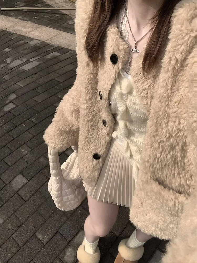 Otoño Invierno mujer piel de cordero Jaet Casual Sle leche té Color coreano Lazy Faion versátil ort prendas de vestir exteriores abrigo