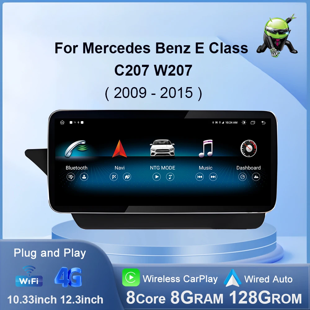 for Mercedes Benz E Class C207 W207 A207  2009 - 2015 Android 14 Car Radio Video Wireless Player Carplay DSP Stereo Touch Screen