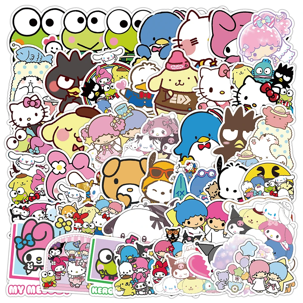 10/30/50pcs Cute Anime Sanrio Stickers Cartoon Hello Kitty Pochacco Pompom Purin Decals Waterproof Cute Decoration Sticker Toys