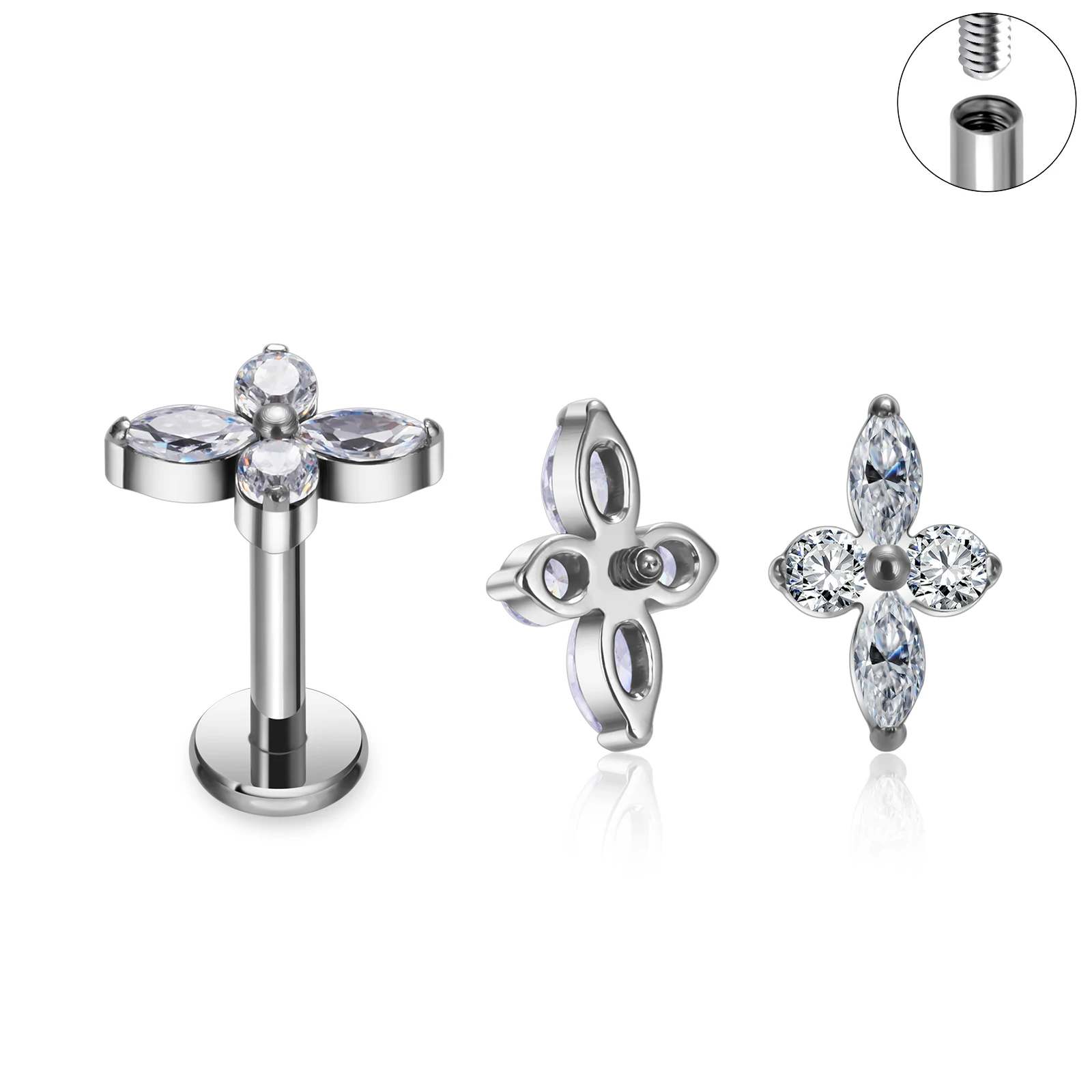 G23 Titanium Piercing Stud Earrings Diaphragm Zircon Labret Internally Threaded Sexy Body Jewelry