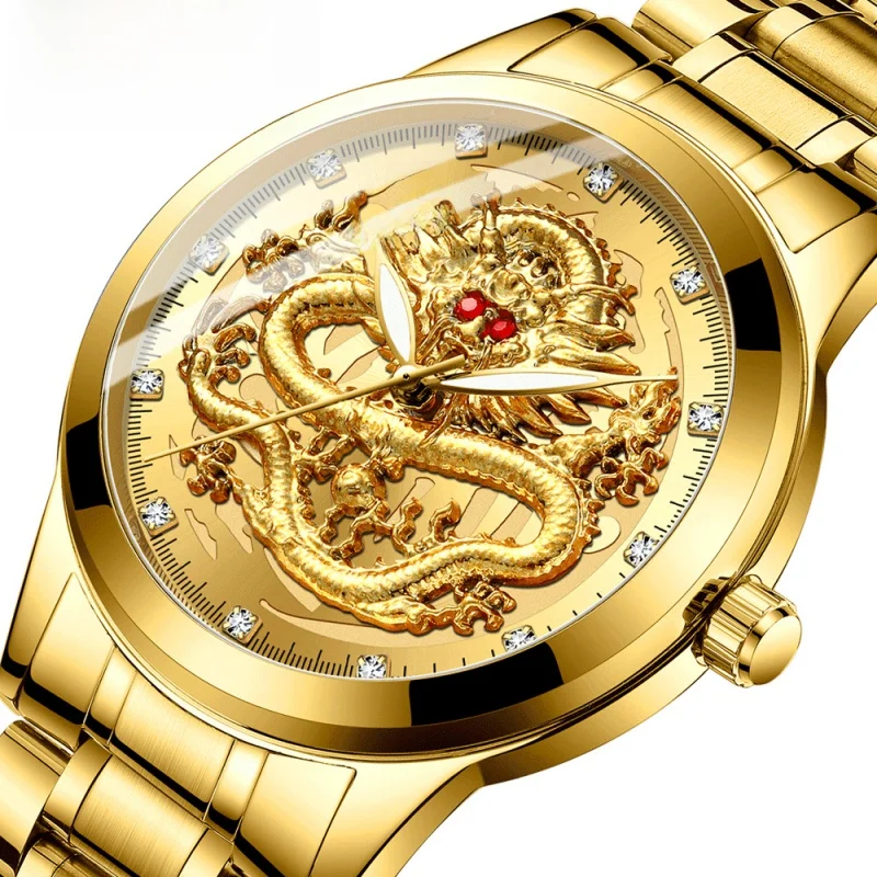 Reloj de cuarzo para hombres y mujeres de mediana edad, reloj dorado, resistente al agua, para abuela, mamá, Tai Lung Fung, papá, pareja