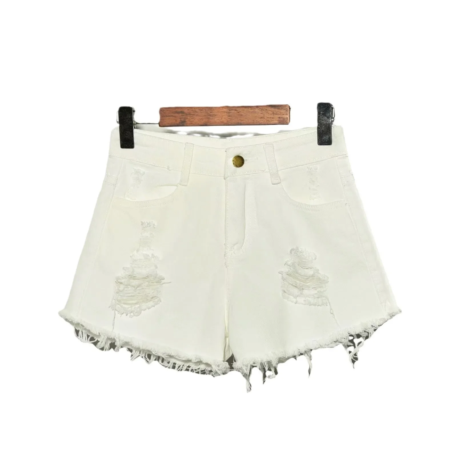 

Vintage Style Denim Shorts Women's Fringewashing Destressed American Style Streetwear Summer New Arrival A- line Hot Pants-41