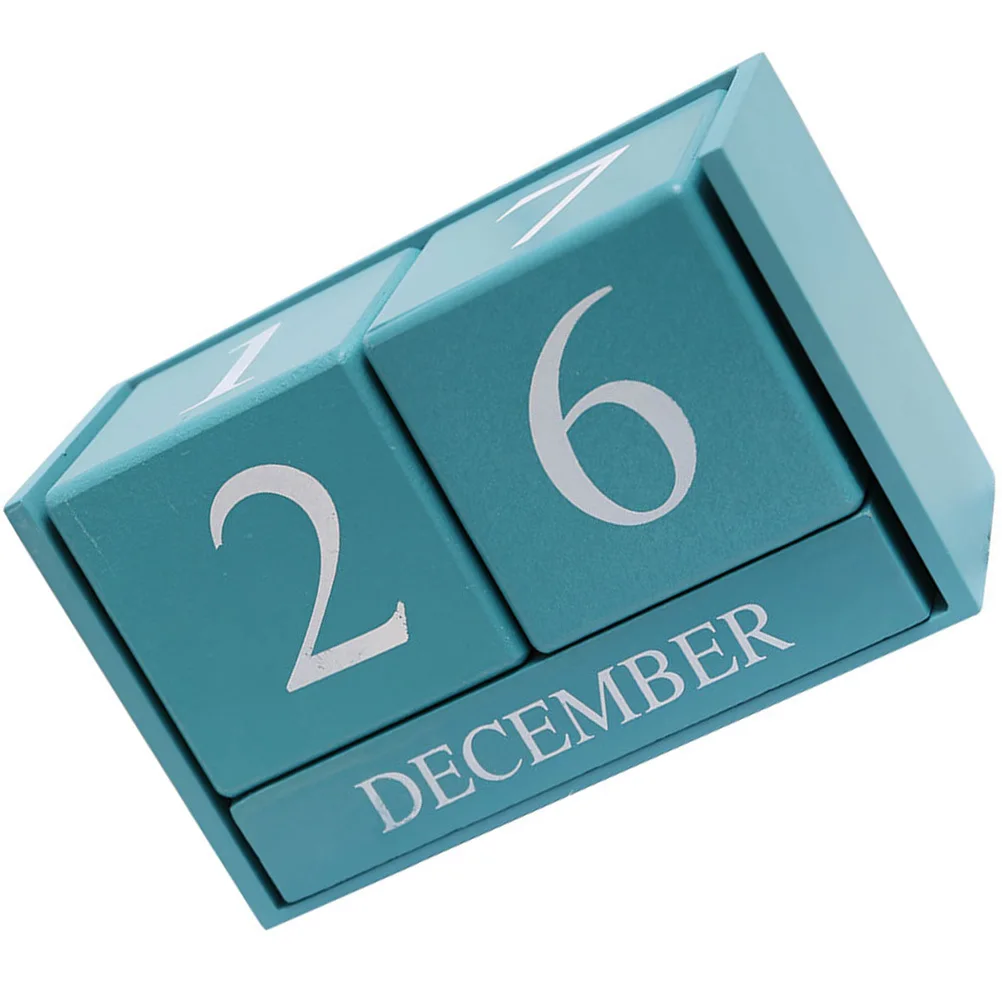 

Rustic Wooden Desktop Calendar Four-Sided Month Letters Perpetual Date Display Classic Block Design Office Home Decor