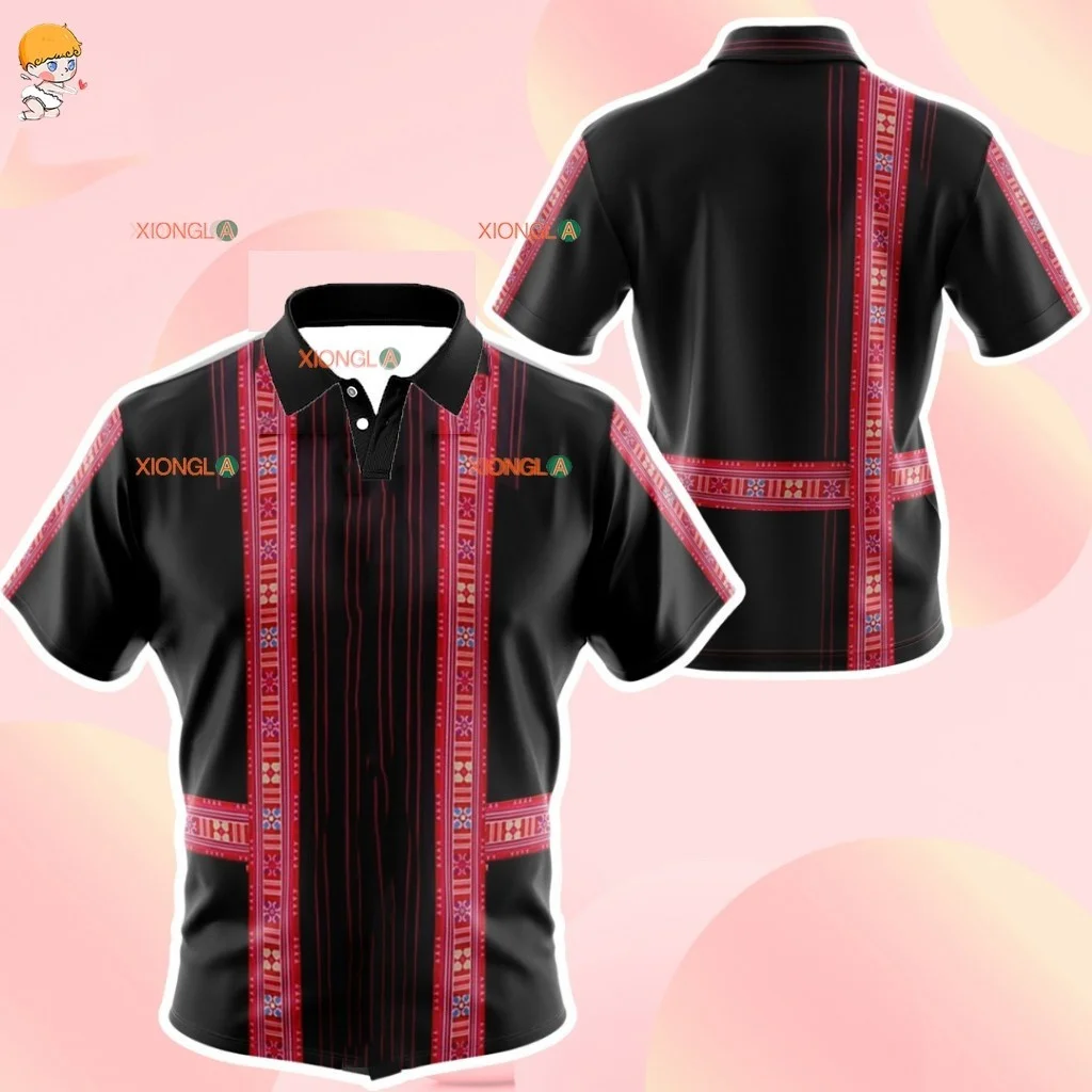 Traditional Hmong Pattern Batik Print Mens Polo Shirt Short Sleeve Breathable Summer Casual Tops Ethnic Fashion Tees Male