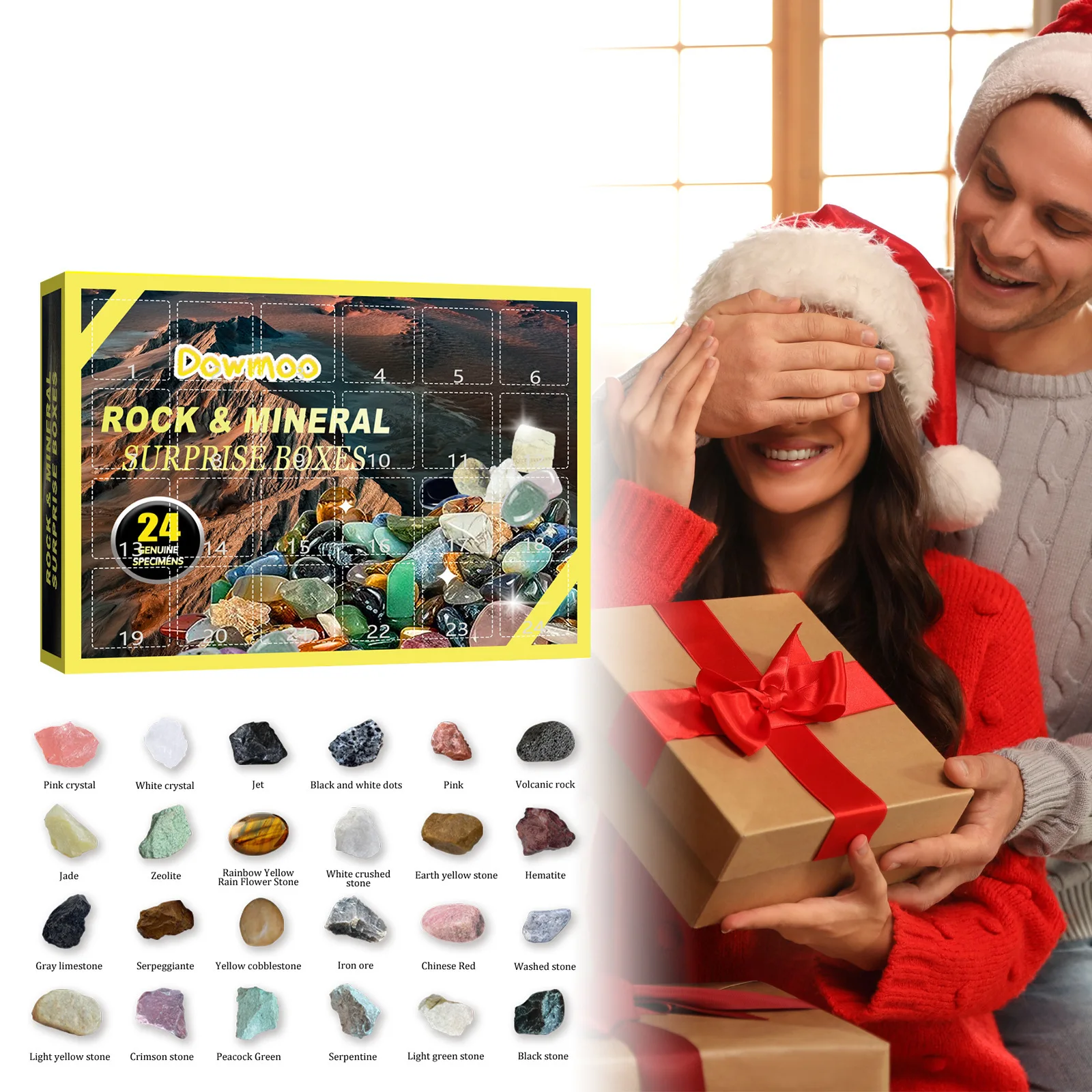 2024 New Year Countdown Calendar Christmas Gifts for Kids Adult Healing Crystal Advent Calendar Rocks Storage Gift Boxes Advent