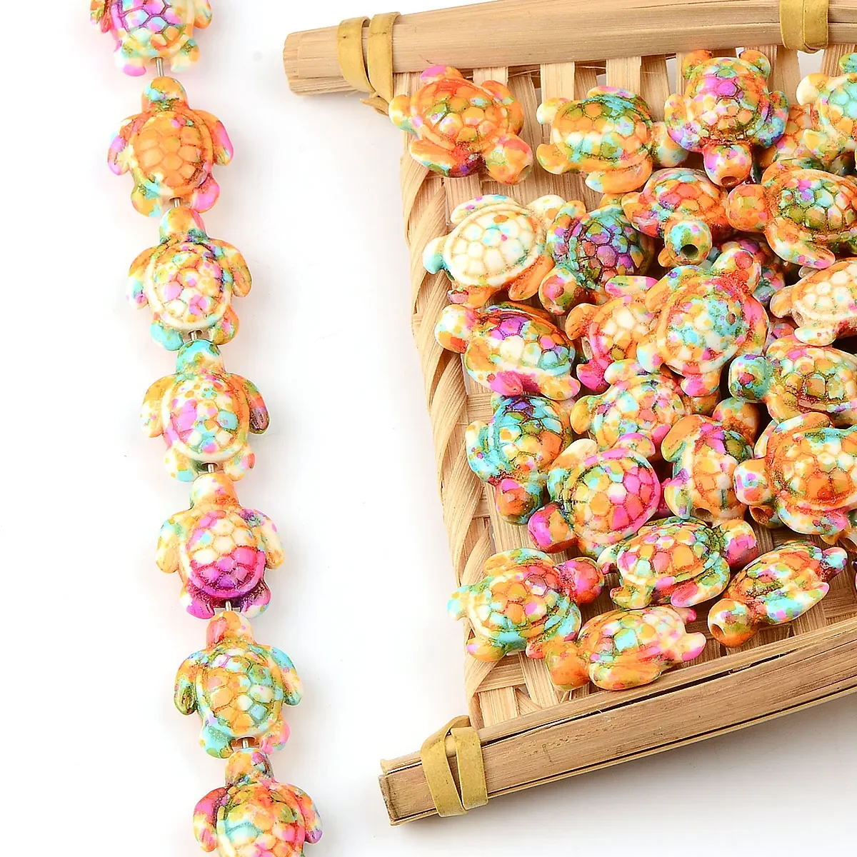 حبات الفيروز لصنع المجوهرات ، مزيج ألوان عشوائي ، حجر طبيعي ، شكل سلحفاة بحرية ، سوار مطرز بنفسك ، نتائج ، 20 ~ ، 1.4 × 1.7 سم