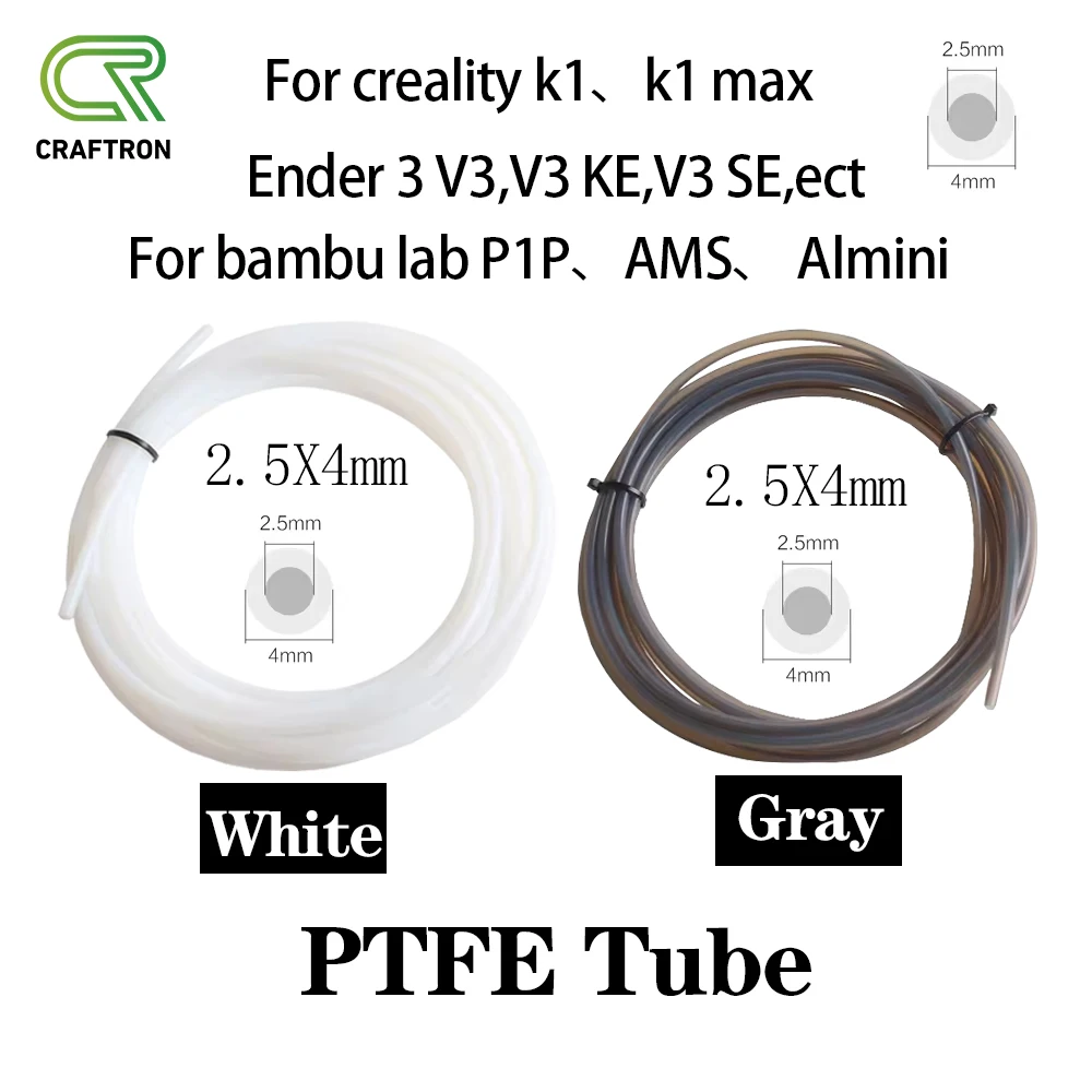 Teflonto Pipe for Bambu Lab A1/A1 Mini P1P/P1S/X1C PTFE Tube2.5mmIDx4mmOD 3D Printer for Creality K1 Ender 3 V3 3d Printer Parts