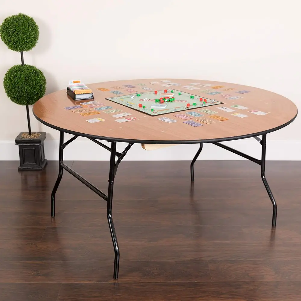

5 Round AllOccasion Wood Folding Event Table, Portable Folding Banquet Table with Wooden Top, Natural Black