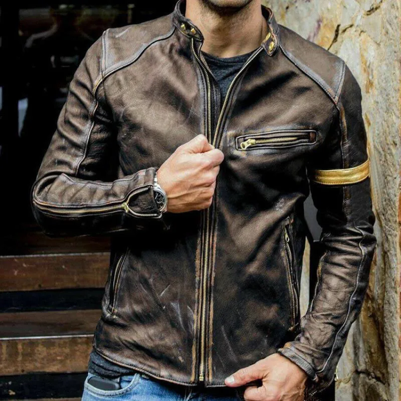 2022 Autumn Motorcycle Leather Jacket Men Street Fashion Bomber Jackets Casual Stand Collar Coat Mens Retro Pu Biker Outwear 5Xl