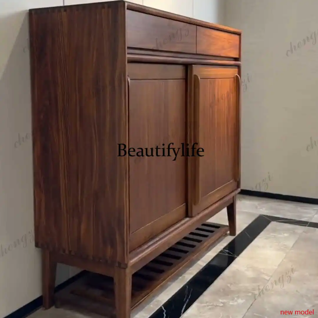 Asmt114Solid wood shoe cabinet Nordic door shoe change stool simple household locker large capacity storage cabinet