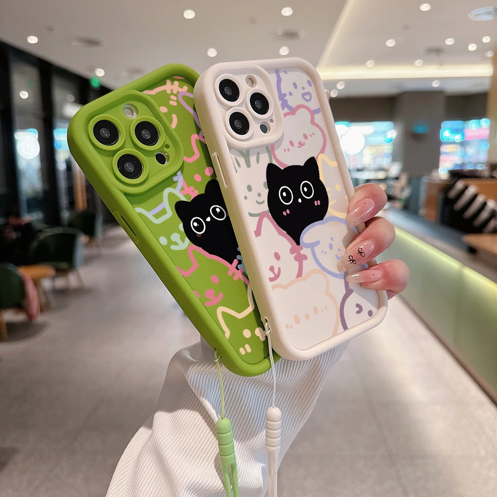 Cartoon Cute Kitten Cat Phone Case for OPPO Realme 12 8  11 C11 C12 C15 C20 C21Y C31 C33 C35 C53 C55 4G 5G Cover With Hand Strap