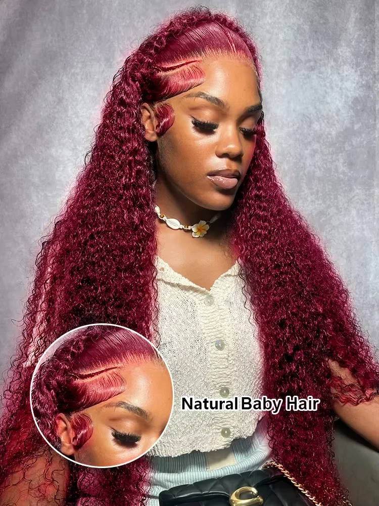 

Бразильский 250 Плотность 13x4 Вьющийся 99J Бордовый Парик Фронта Шнурка Красного Винного Цвета 30-дюймовая Волна Воды HD Парики Фронта Шнурка Человеческих Волос