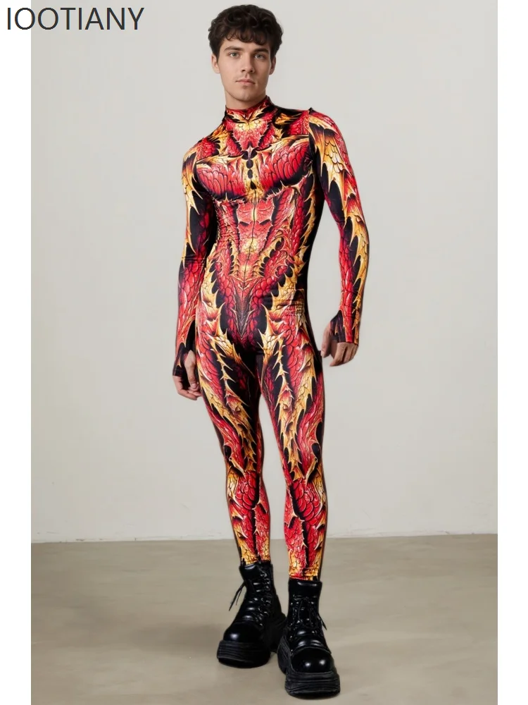 IOOTIANY Unisex Dragon Scale Cosplay Bodysuit Halloween Skinny Jumpsuit Cosplay Skinny Costume For Couples Party Stage Show 2026