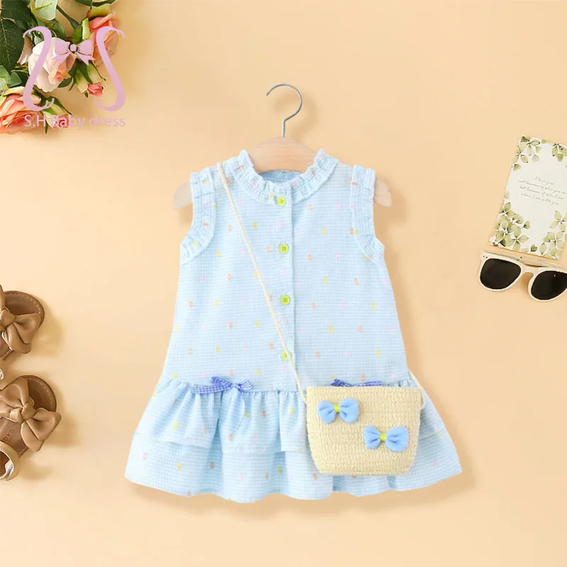 0-4 Y Sommer Weiche Bunte Baby Mädchen Kleider Süße Neugeborene Ärmellose Rundhals Kleinkind Kinder Kleidung Bogen Infant kind Outfit