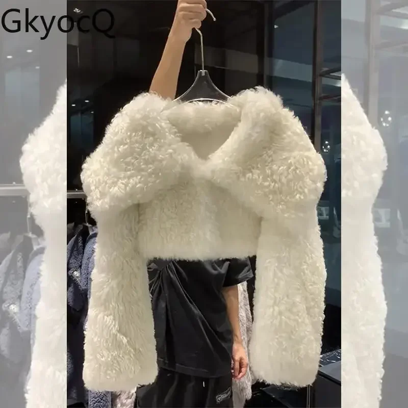 

Женское короткое пальто с длинным рукавом GkyocQ, теплое пушистое пальто с воротником с лацканами, в Корейском стиле, зима 2023