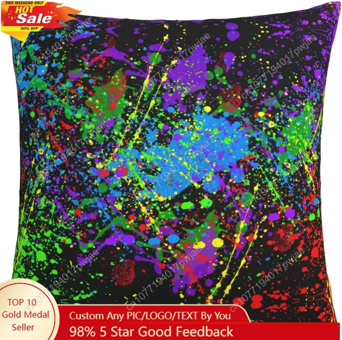 

Glow in Dark Splatter Neon Throw Pillow Covers Square Pillowcase Home Decor for Couch Sofa Bed, Double-Sided Pattern 18x18 Inche