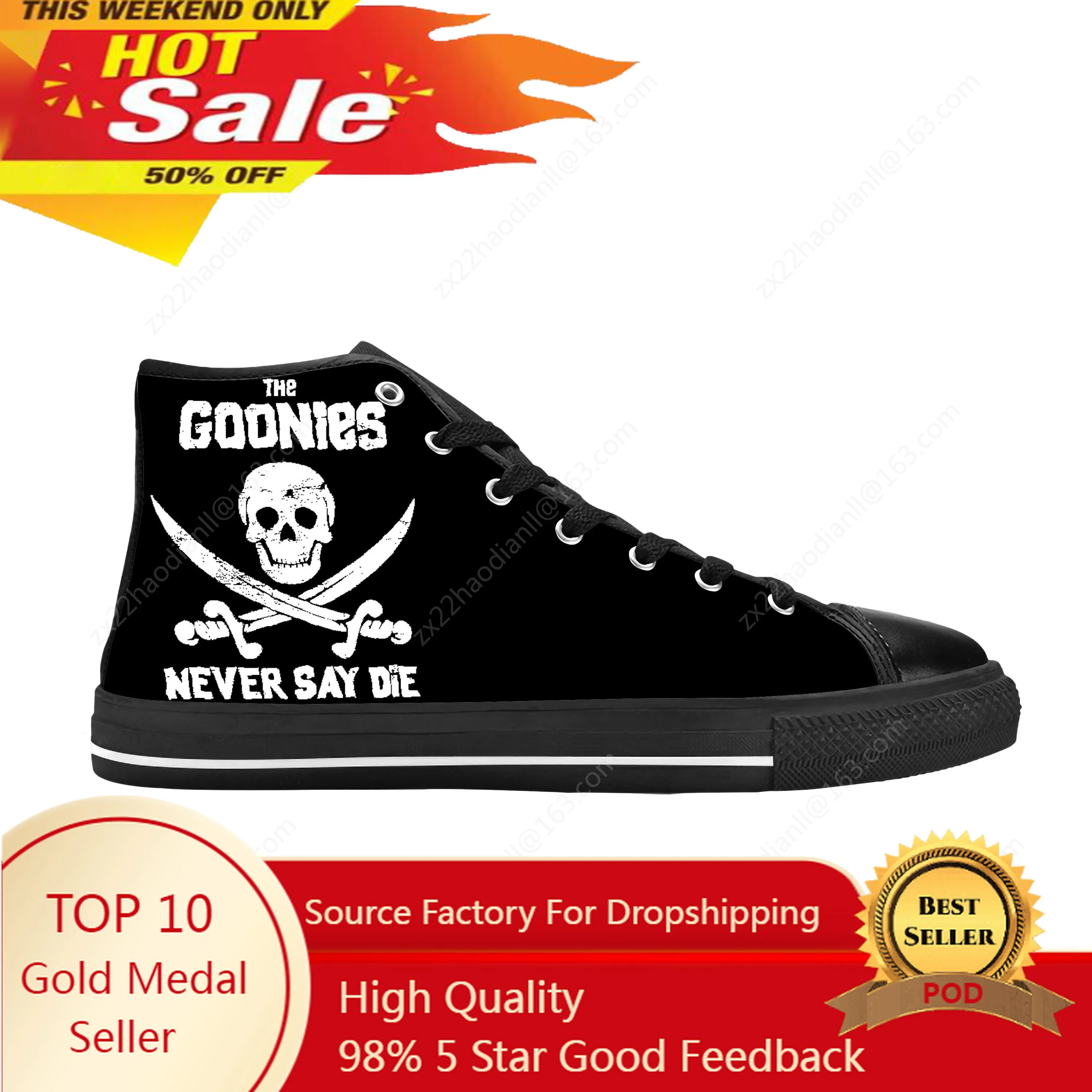 

Goonies Never Say Die Skull Skeleton Pirate Goth Casual Cloth Shoes High Top Comfortable Breathable 3D Print Men Women Sneakers