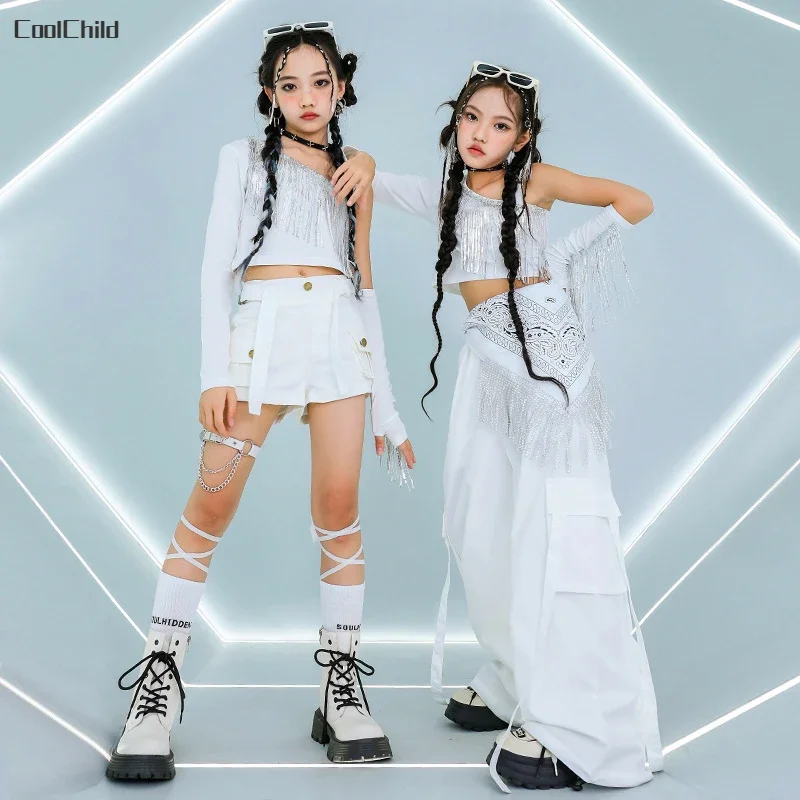 Hip Hop Girls K-pop Elegant Crop Top Shorts Street Dance Cargo Pants Kids Streetwear Child Jazz Costumes Girl Group Clothes Sets