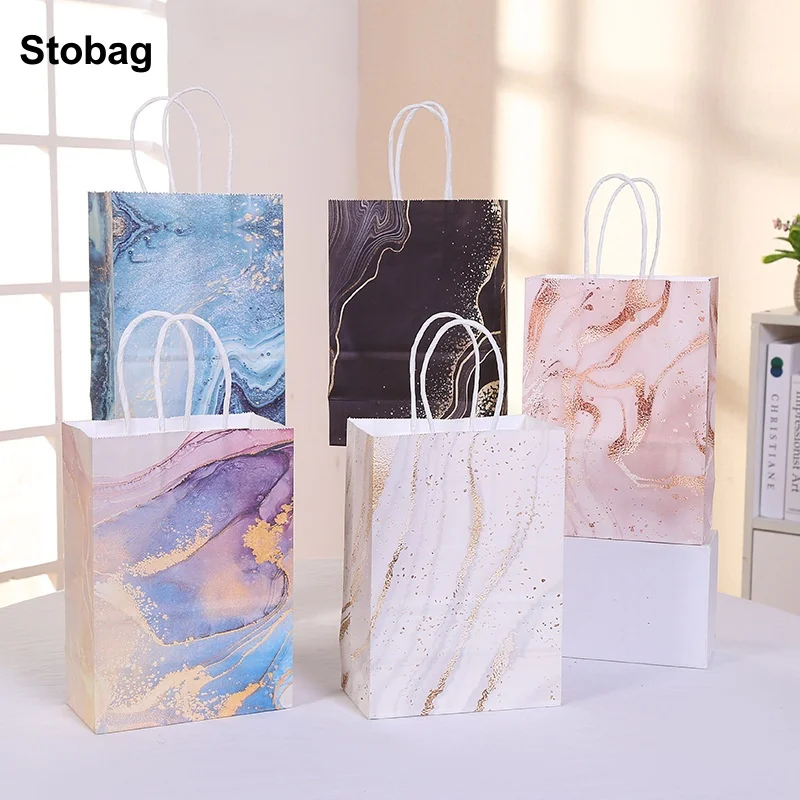 StoBag 24pcs Wholesale Kraft paper Gift Bags Tote Packaging Handbag for Candy Storage Kids Pouch Wedding Birthday Party Favors