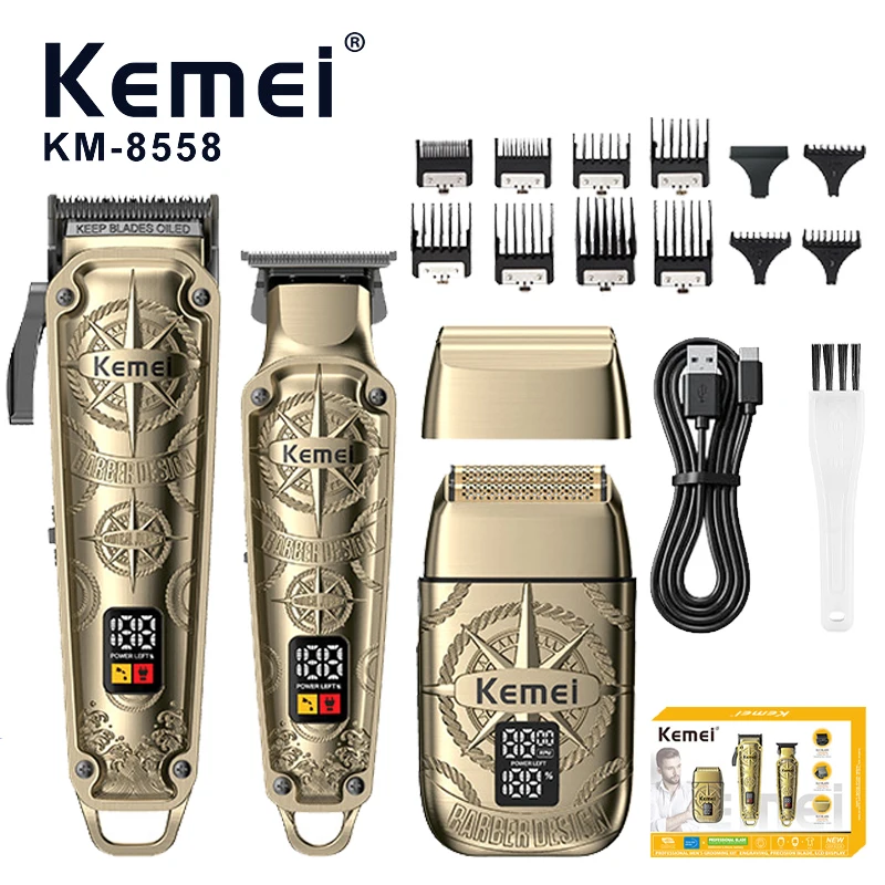 KEMEI 8558High Quality Hair Clipper Electric Thruster Shaver Set Digital Display Carving Trimming and Shaving Knife Hair Cutting