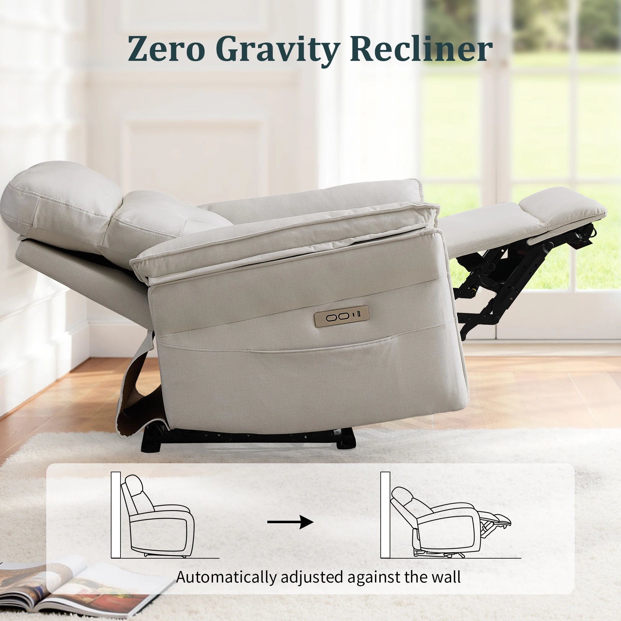 Korser Compact Electric Zero Gravity Recliner Armchair for Adults, Power Adjustable Lounge Chair with USB & Type-C Charging Ports, Home Seating Furniture for Living Room image 4