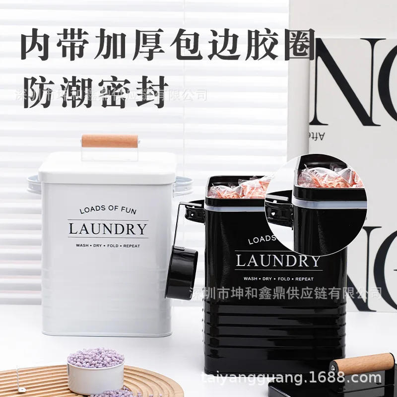 L Metal Airtight Storage Bucket Moisture-Resistant Lid American Country Style Pet Food Laundry Powder Container Desktop Pantry