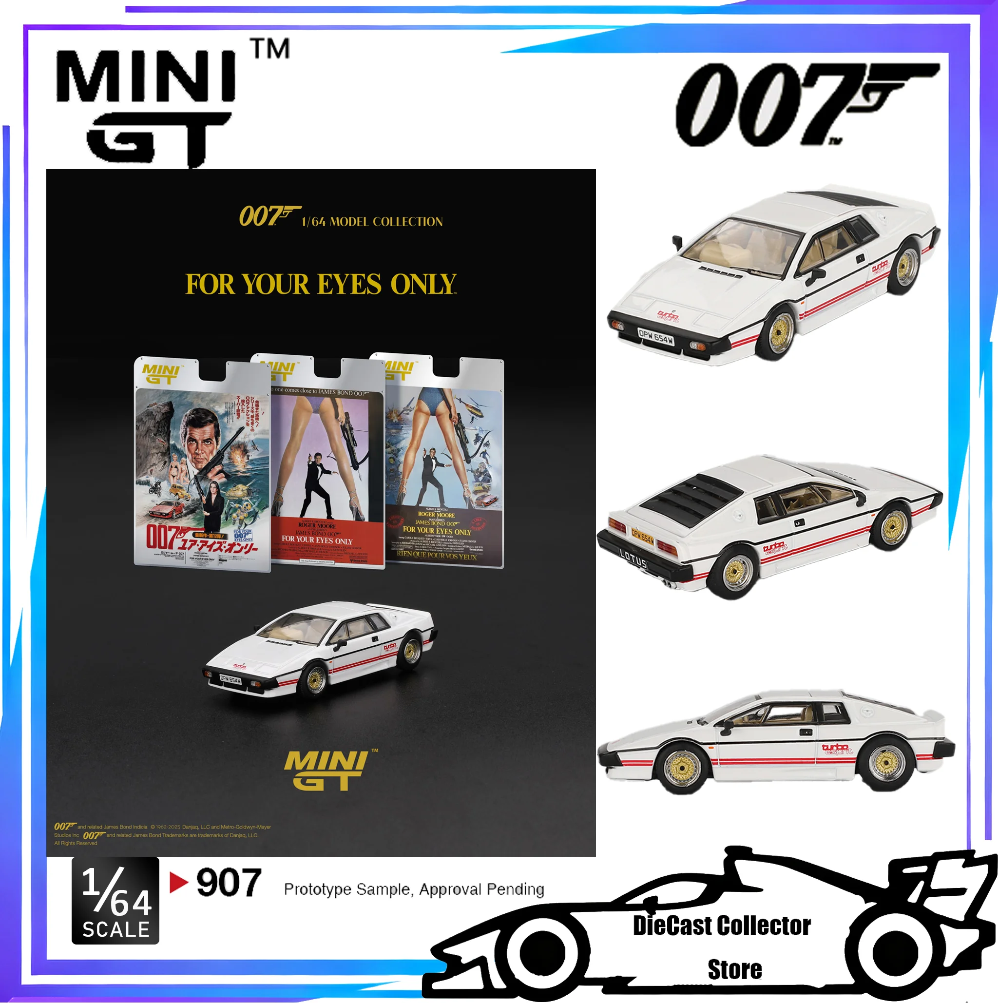 MINIGT 1:64 لوتس إسبريت توربو الأبيض "لعيونك فقط" الإنجليزية نفطة التعبئة والتغليف سبيكة نموذج سيارة هدية