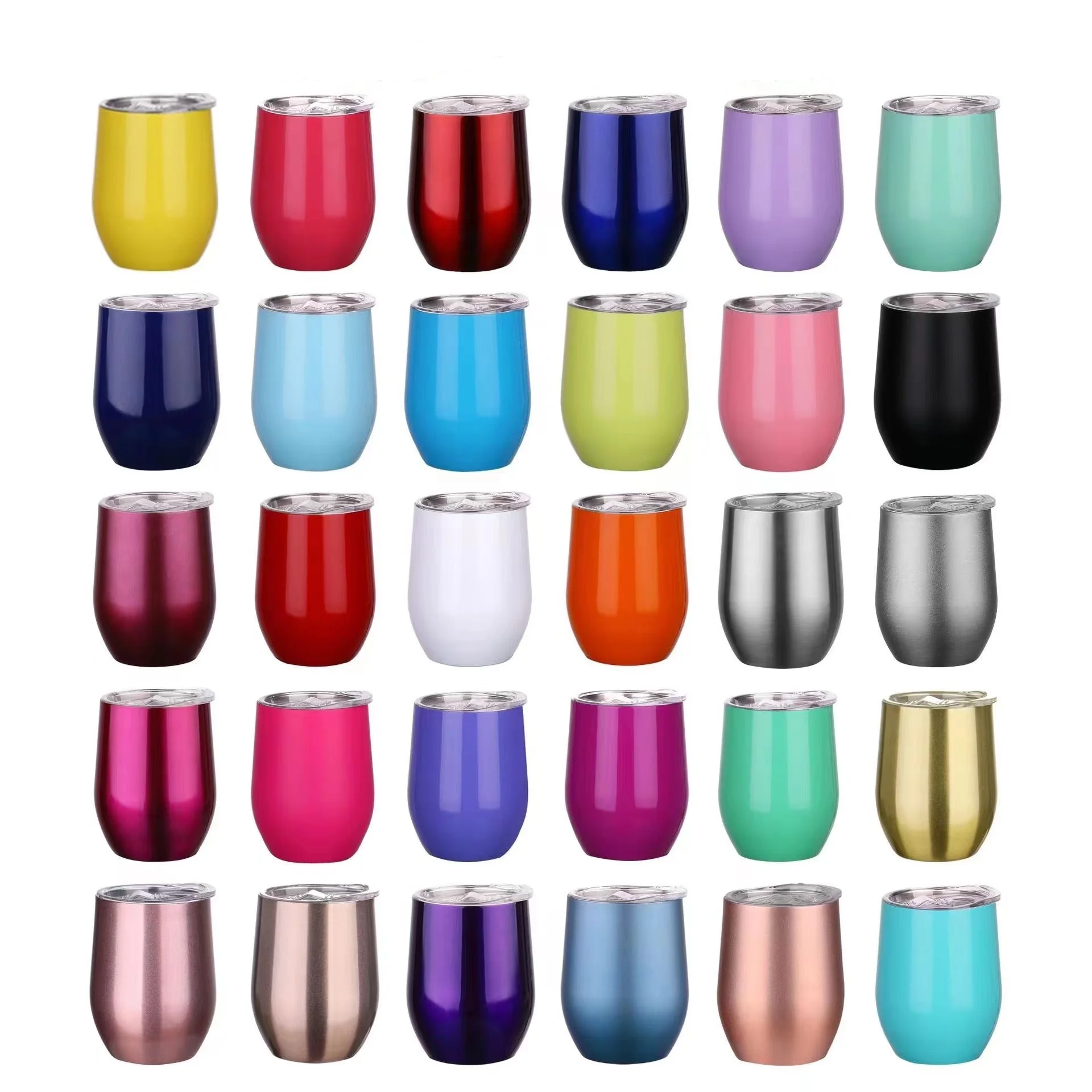 50pcs Custom 12oz double wall stainless steel wine tumbler insulated vacuum egg shape wine tumbler with sliding lids - Image 3