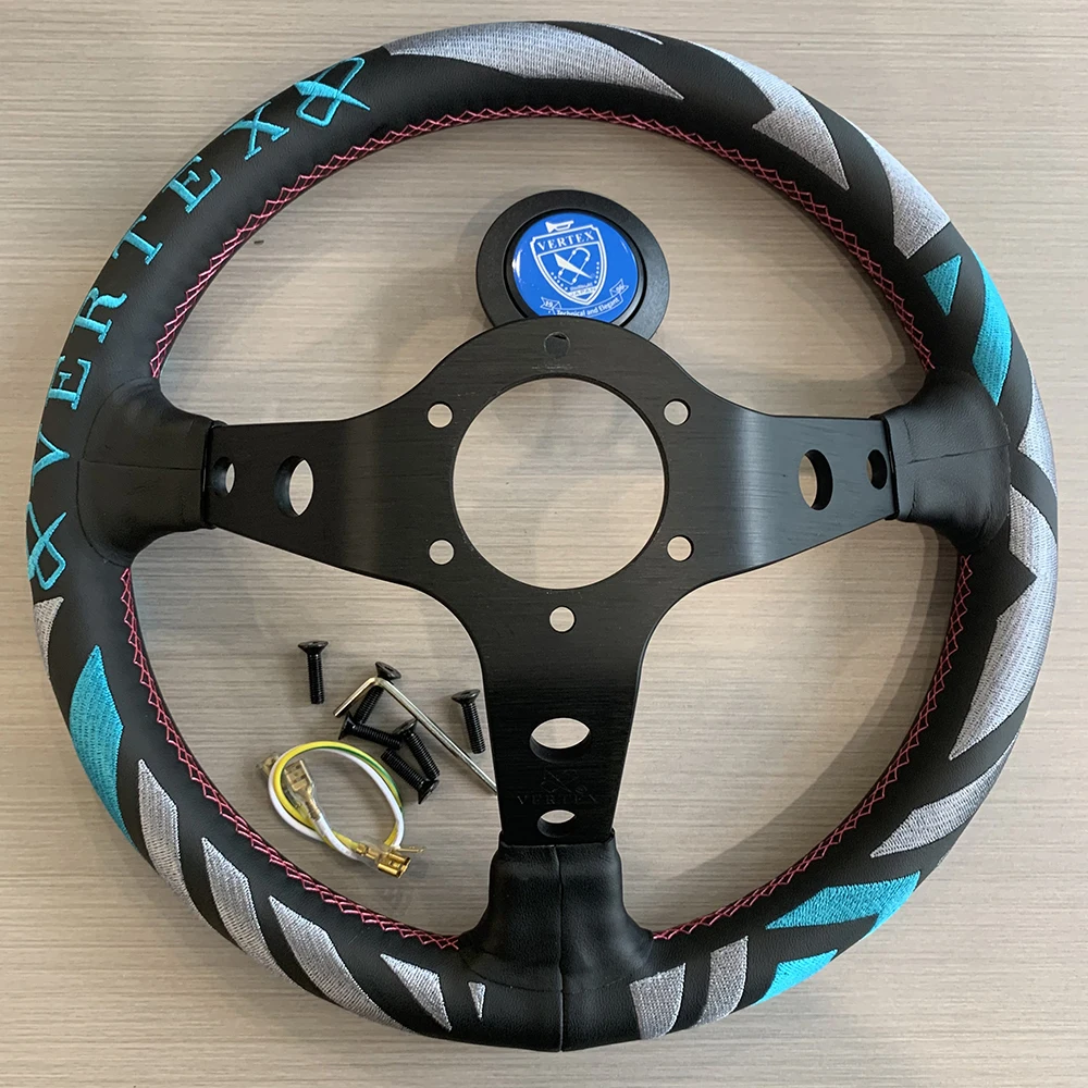 VERTEX 320mm 13 Inch JDM Racing Steering Wheel Universal Car Drift Sports Steering Wheel Embroidery Leather 6 Bolt Modified Auto