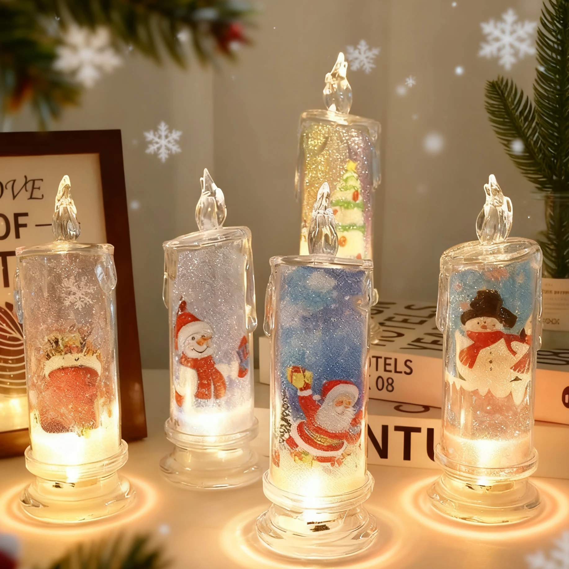 

1/4/8 шт. прозрачная электронная свеча со встроенным печатным светодиодом, имитация беспламенного света для рождественских украшений, окружающее освещение