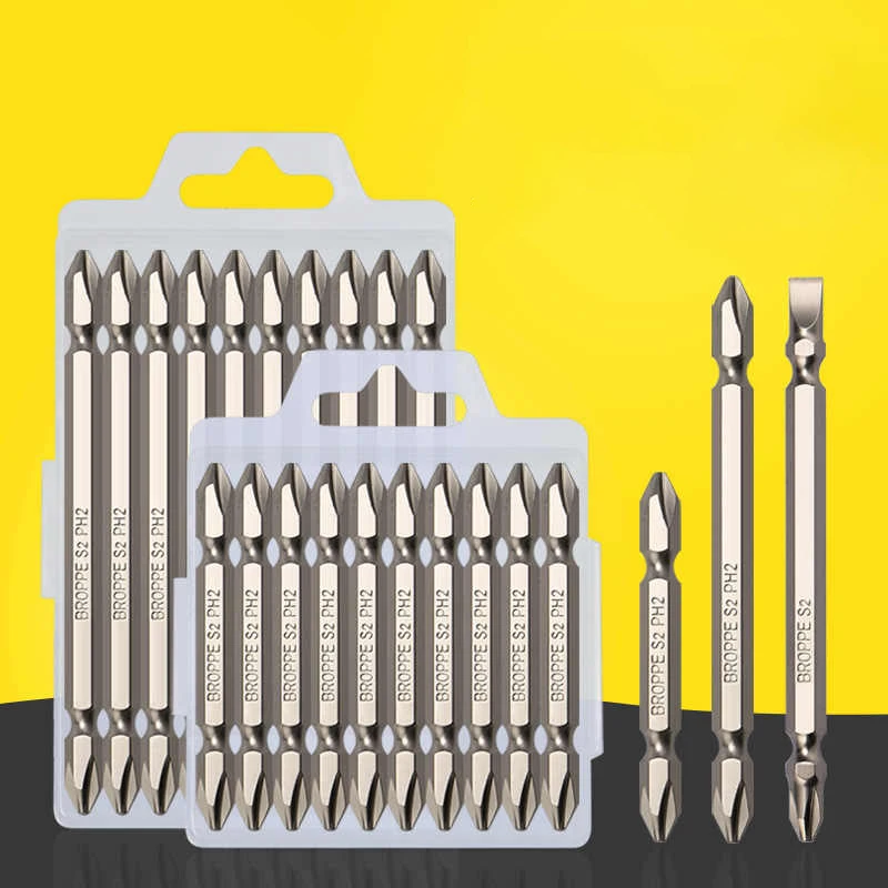 10Pcs PH2 Double Head Phillips Screwdriver Bit Set Length 65/100/150mm Magnetic Pneumatic Hand Drill S2 Steel Screwdriver