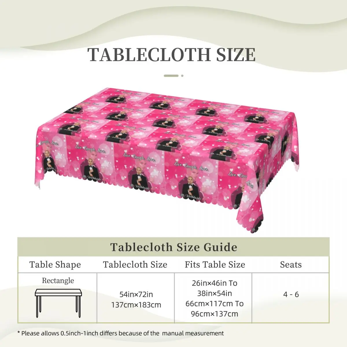 Mr. Worldwide Says To Live Laugh Love Pink Rectangular Tablecloth Oilproof Table Cover for Festival Party  Table Cloth