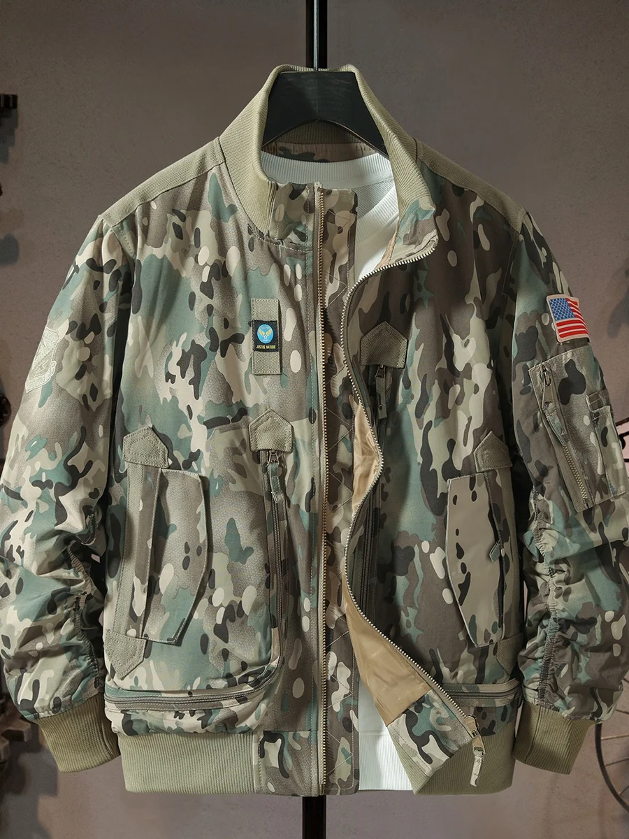 

Американская камуфляжная летная куртка мужская демисезонная новая для активного отдыха, рабочая, с множеством карманов, с воротником-стойкой, тактическая, повседневная