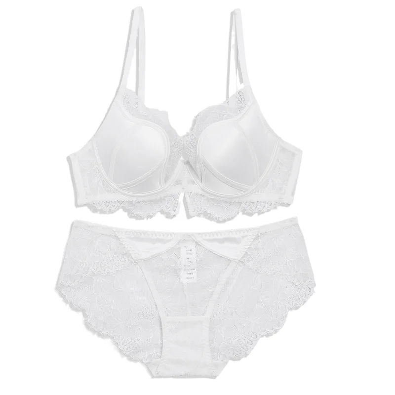 

MOYISU Parisian Satin & Lace Bra Set - Push Up Underwire Corset Lingerie with Side Support Anti-Sagging Women's Knickers Set