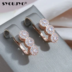 SYOUJYO New Shiny Natural Zircon Full Paved Drop Earrings For Women 585 Rose Gold Color Daily Easy Matching Earring Jewelry Gift