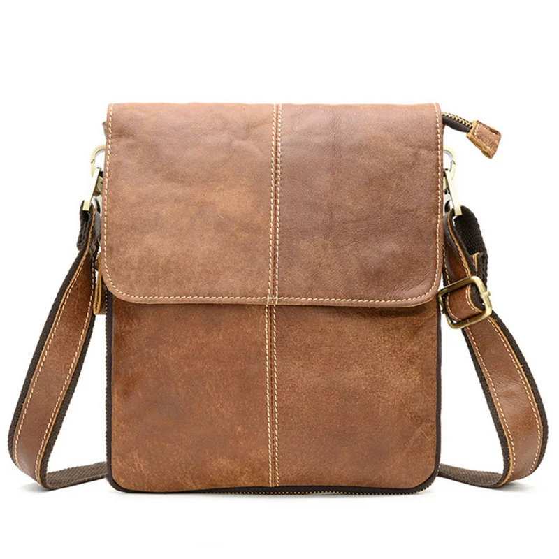 Natural Cow Leather Flap Bag Men's Messenger Bag Vintage Genuine Leather Casual Men Stitched Shoulder Bag Bolsas de hombro