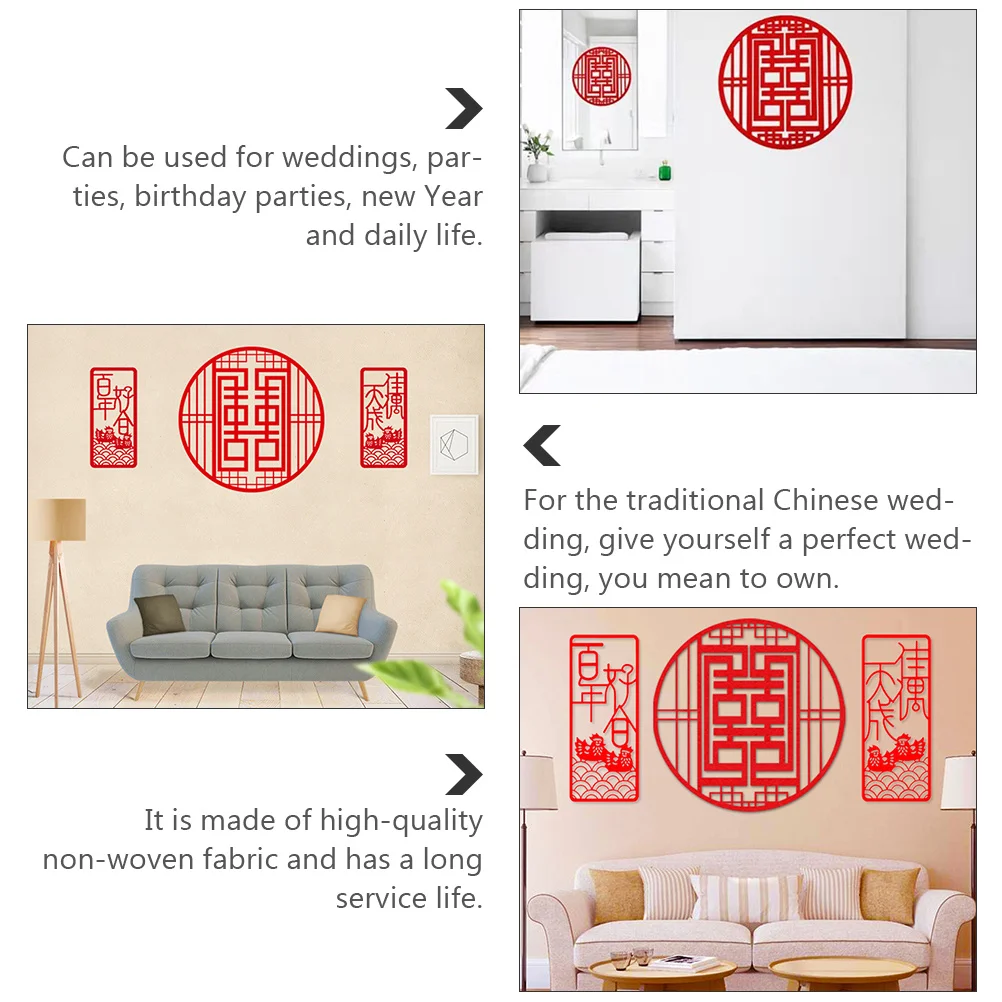 

4Pcs Double Happiness Paper-Cut Non-Woven Chinese Wedding Decoration Party Supplies Festival Home Decor Chinese Wedding Decor