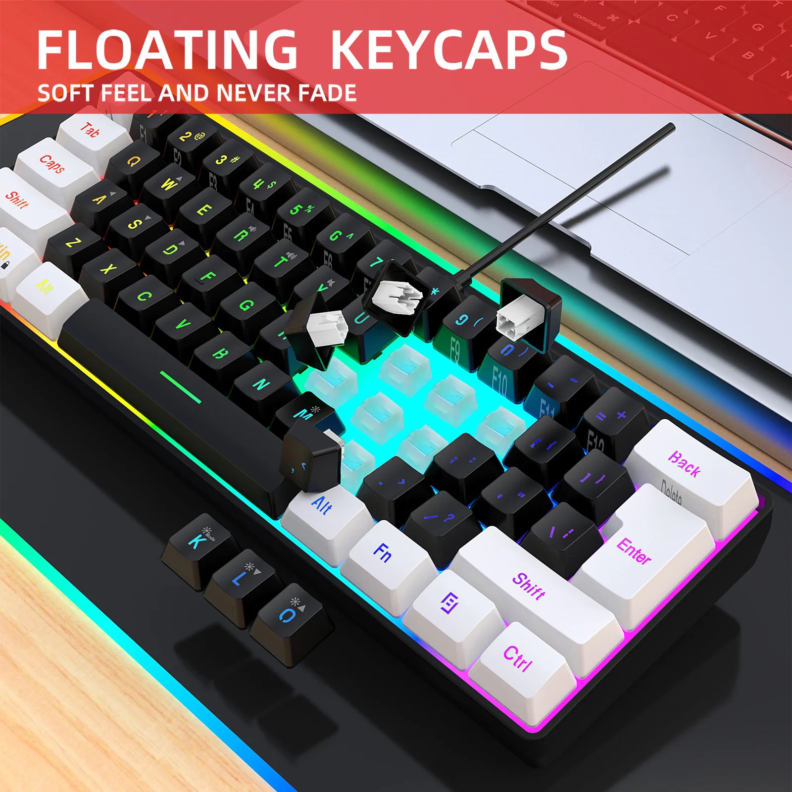 Gamer Keyboard Mouse Combos Teclado Gamer 60% Percent Teclados Key Board Keyboards Gaming Mini PC Backlit Wired Clavier Black - view 5
