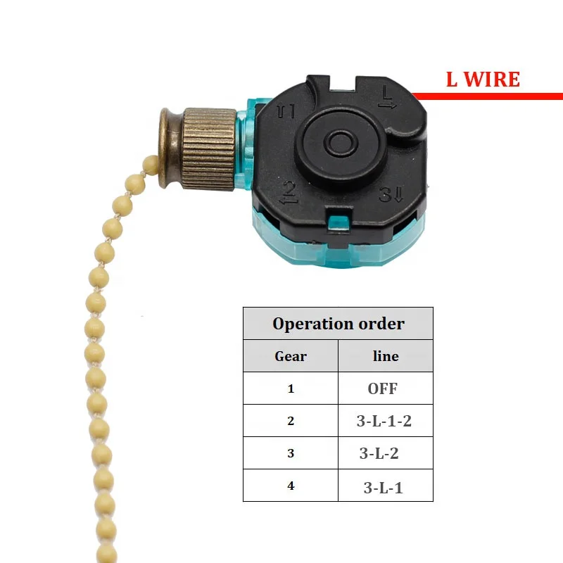 Sufit przełącznik wentylatora 3 pozycja 4wire z łańcuszkiem przełącznik 3A 250VAC 6A 125VAC wentylator sufitowy z lampą przełącznik