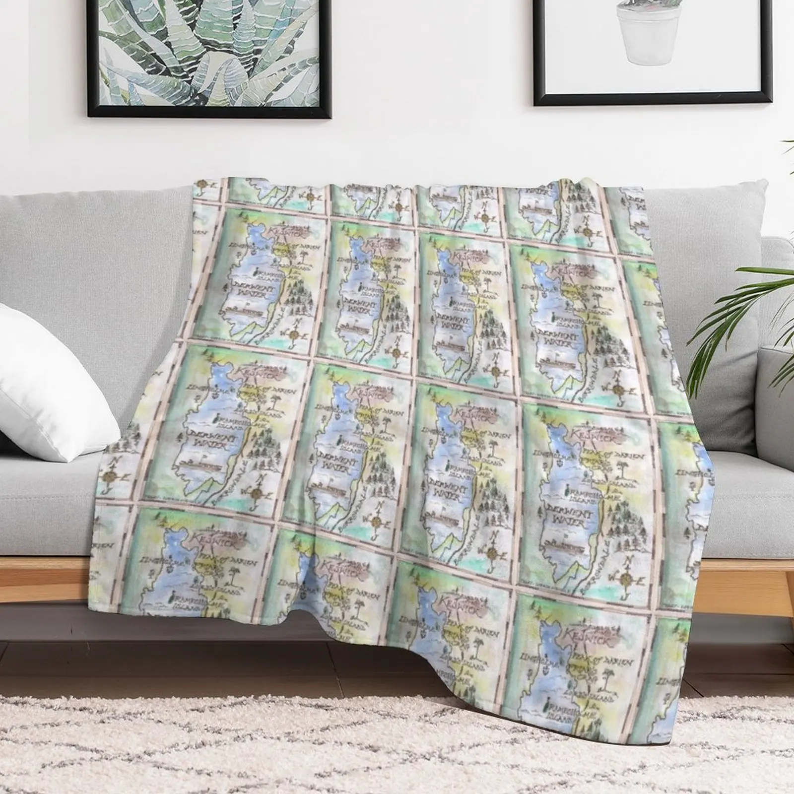 Swallows and Amazons map of Derwentwater by Sophie Neville - Throw Blanket Thin Heavy Custom Blankets