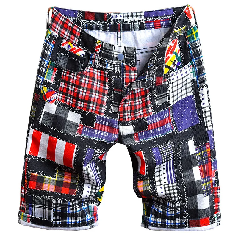 

Мужские джинсы, джинсовые шорты, джинсы со средней талией, тонкие потертые джинсы на молнии, летние лоскутные карманы с принтом, уличная одежда до колена