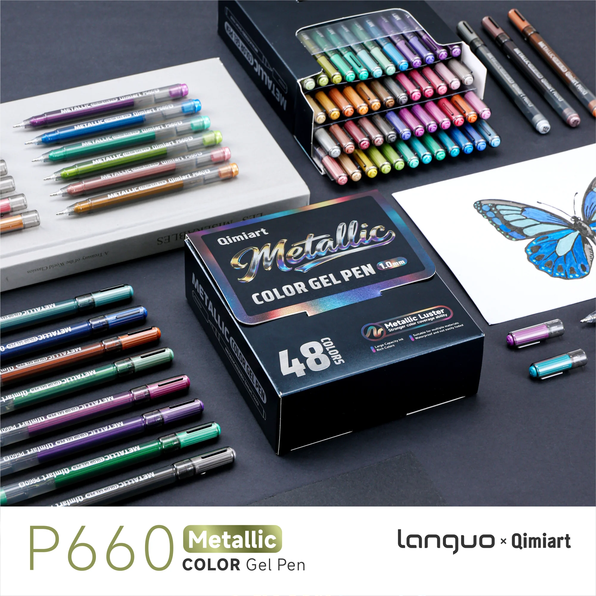 Languo 3D Dreidimensionaler 48-Farben Metallic-Malstift mit 1. 0-mm-Spitze aus Edelstahl, stabiler und gleichmäßigere Tintenausgabe, metallische Glanztextur, stärkere Farbdeckung, geeignet für verschiedene Materialien, wasserfest und lichtbeständig, sehr satte Farben, erfüllt mehrere Zeichnungsbedürfnisse, geeignet zum Zeichnen, Schreiben, Markieren, DIY... Nagelkunst, Glas, Keramik – Detail 17