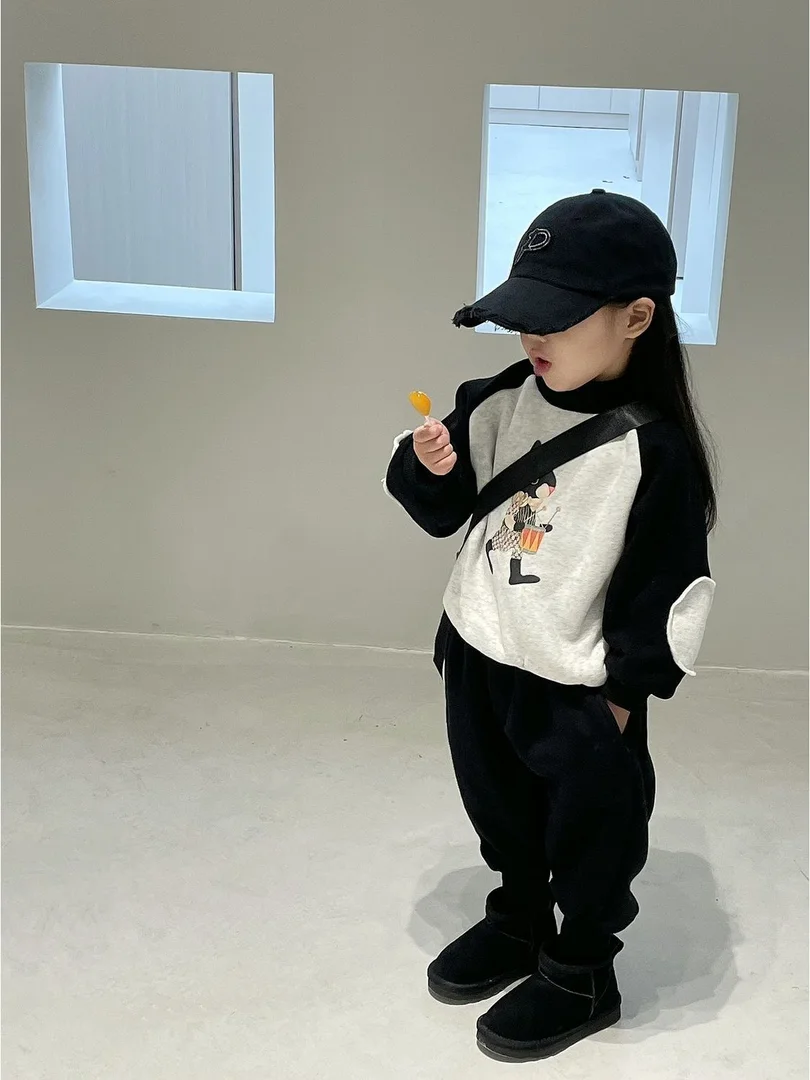 Cartoon Print Children\'s Sets Spring Autumn Long Sleeve Sweater Casual Pants Two Piece Set Baby Girl Clothes Set